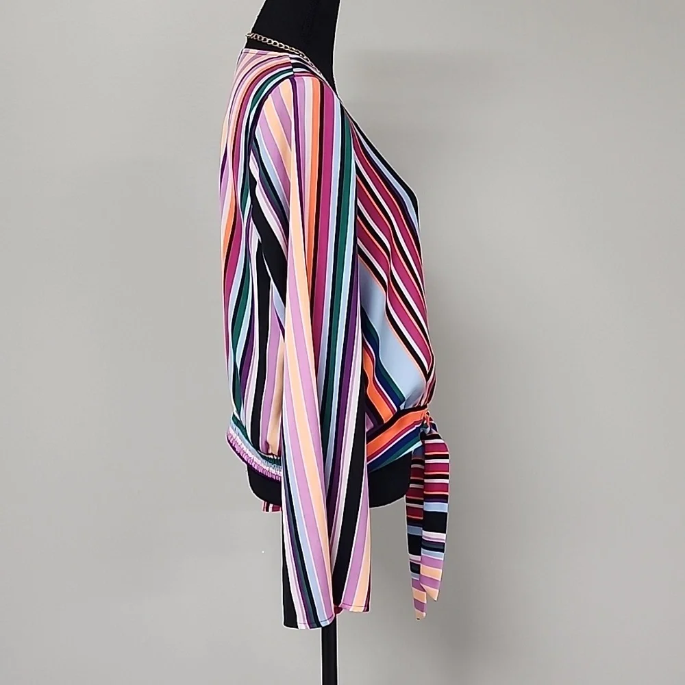 EXPRESS Striped Wrap Blouse - Picture 5 of 16